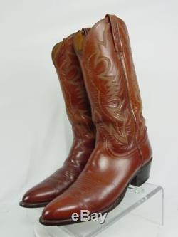 Vintage LUCCHESE 2000 Men 9.5-D Brown Leather Western Horse Cowboy Boots
