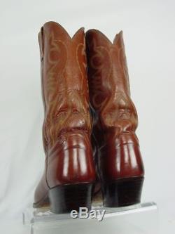 Vintage LUCCHESE 2000 Men 9.5-D Brown Leather Western Horse Cowboy Boots