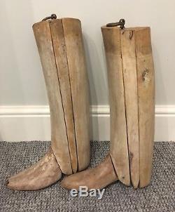 Vintage Ladies Black Leather Horse Riding Boots with Wooden Trees Stretchers