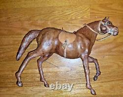 Vintage Large 12' tall, 14 W LEATHER Wrapped Horse Figure With Saddle