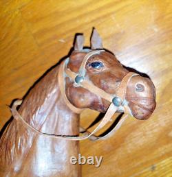 Vintage Large 12' tall, 14 W LEATHER Wrapped Horse Figure With Saddle