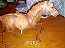 Vintage Large 12' tall, 14 W LEATHER Wrapped Horse Figure With Saddle