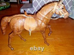 Vintage Large 12' tall, 14 W LEATHER Wrapped Horse Figure With Saddle