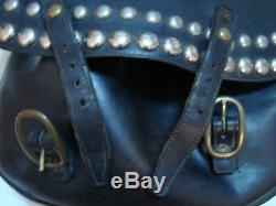 Vintage Large Black Leather Stainless Studded Motorcycle Horse Saddlebags