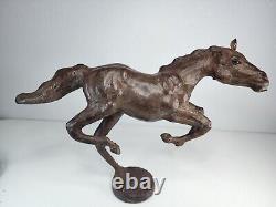 Vintage Large Wooden Horse Statue Hand Carved Leather Wrapped Figurine OBO