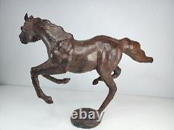 Vintage Large Wooden Horse Statue Hand Carved Leather Wrapped Figurine OBO