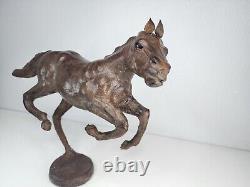 Vintage Large Wooden Horse Statue Hand Carved Leather Wrapped Figurine OBO