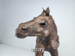 Vintage Large Wooden Horse Statue Hand Carved Leather Wrapped Figurine OBO