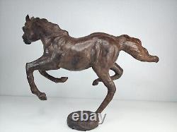 Vintage Large Wooden Horse Statue Hand Carved Leather Wrapped Figurine OBO