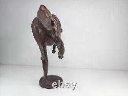 Vintage Large Wooden Horse Statue Hand Carved Leather Wrapped Figurine OBO