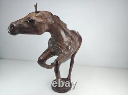 Vintage Large Wooden Horse Statue Hand Carved Leather Wrapped Figurine OBO