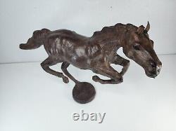 Vintage Large Wooden Horse Statue Hand Carved Leather Wrapped Figurine OBO