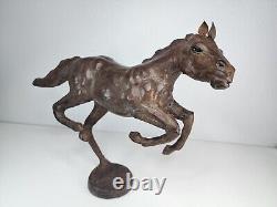 Vintage Large Wooden Horse Statue Hand Carved Leather Wrapped Figurine OBO