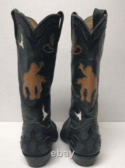 Vintage Larry Mahan CACTUS HORSE BRONC RIDING Cowboy Boots Green Women's 7 1/2