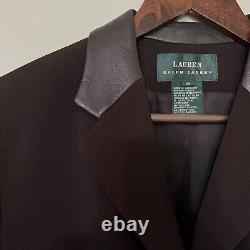 Vintage Lauren Ralph Lauren Womens Wool Blazer Size 14 Brown Leather Collar USA