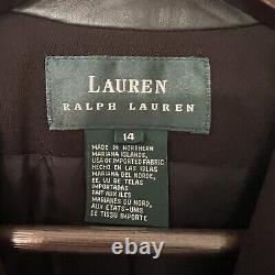 Vintage Lauren Ralph Lauren Womens Wool Blazer Size 14 Brown Leather Collar USA