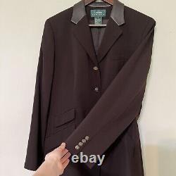 Vintage Lauren Ralph Lauren Womens Wool Blazer Size 14 Brown Leather Collar USA