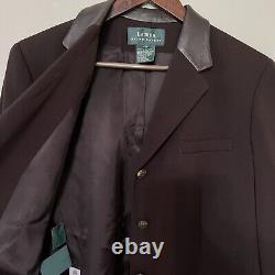 Vintage Lauren Ralph Lauren Womens Wool Blazer Size 14 Brown Leather Collar USA