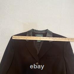 Vintage Lauren Ralph Lauren Womens Wool Blazer Size 14 Brown Leather Collar USA