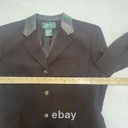 Vintage Lauren Ralph Lauren Womens Wool Blazer Size 14 Brown Leather Collar USA