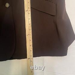 Vintage Lauren Ralph Lauren Womens Wool Blazer Size 14 Brown Leather Collar USA