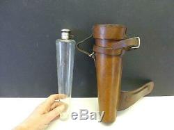 Vintage Leather Conical Saddle Case Glass Flask Bottle Fox Hunting Horse Riding