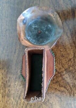 Vintage Leather & Copper Cigarette Box Holder & Ashtray with Cowboy Riding a Horse