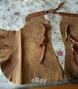 Vintage Leather Cowboy Chaps Batwing Horse Ranch Rodeo Western Wear