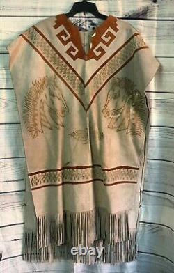 Vintage Leather Cowboy Western Poncho With Intricate Horse Design