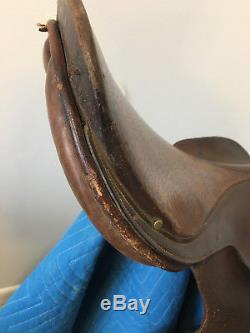 Vintage Leather English Jockey Horse Saddle Seat Made In England Brass Stirup