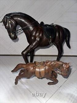 Vintage Leather Hand pressed Horse Figurines, 1950s, Set of 2