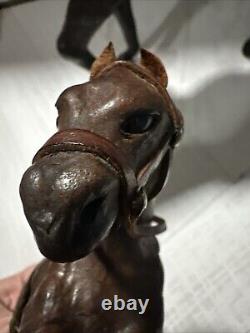 Vintage Leather Hand pressed Horse Figurines, 1950s, Set of 2