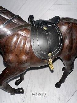 Vintage Leather Hand pressed Horse Figurines, 1950s, Set of 2