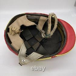 Vintage Leather Helmet Jockey Racing Red Yellow Straps Horse Equestrian Derby