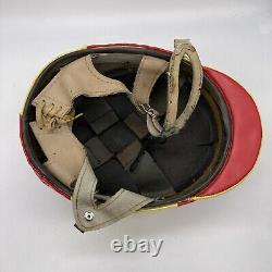 Vintage Leather Helmet Jockey Racing Red Yellow Straps Horse Equestrian Derby