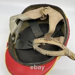 Vintage Leather Helmet Jockey Racing Red Yellow Straps Horse Equestrian Derby