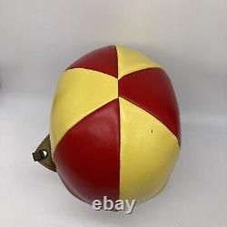 Vintage Leather Helmet Jockey Racing Red Yellow Straps Horse Equestrian Derby