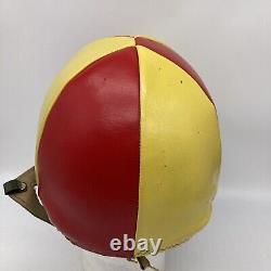 Vintage Leather Helmet Jockey Racing Red Yellow Straps Horse Equestrian Derby