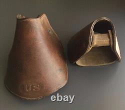 Vintage Leather Hooded Horse Stirrups Embossed US with Maker's Mark