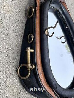 Vintage Leather Horse Collar Harness with Mirror, Wood and Brass Accents