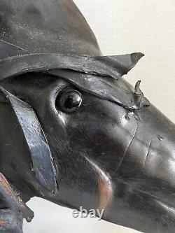 Vintage Leather Horse Head Wild Mustang Sculpture 20 Black