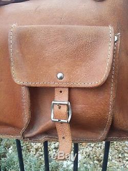 Vintage Leather Horse Hide Riveted Holdall Weekend Saddle Luggage Travel Gym Bag