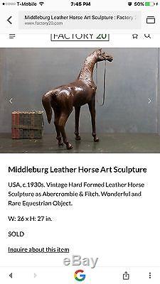 Vintage Leather Horse Large Statue Figure