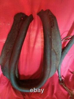 Vintage Leather Horse Mule OX Collar Yoke & Metal Harness Hames with Balls 27