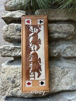 Vintage Leather Horse Racing Double Deck Playing Cards In Leather Case RARE