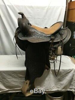 Vintage Leather Horse Saddle Tooling Work Ornate Wood Stirrups