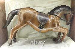 Vintage Leather Horse Statue Brown Large Horse With Glass Eyes Egyptian Handmade