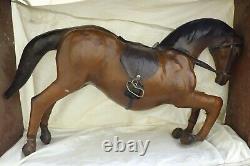 Vintage Leather Horse Statue Brown Large Horse With Glass Eyes Egyptian Handmade