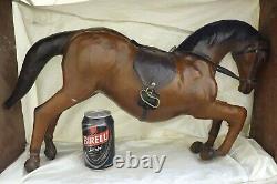 Vintage Leather Horse Statue Brown Large Horse With Glass Eyes Egyptian Handmade