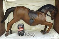 Vintage Leather Horse Statue Brown Large Horse With Glass Eyes Egyptian Handmade